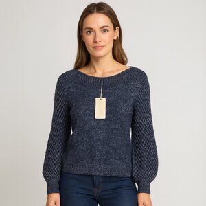 New Tommy Bahama Blue Shimmer Sweater XS Wool Blend Balloon Sleeve